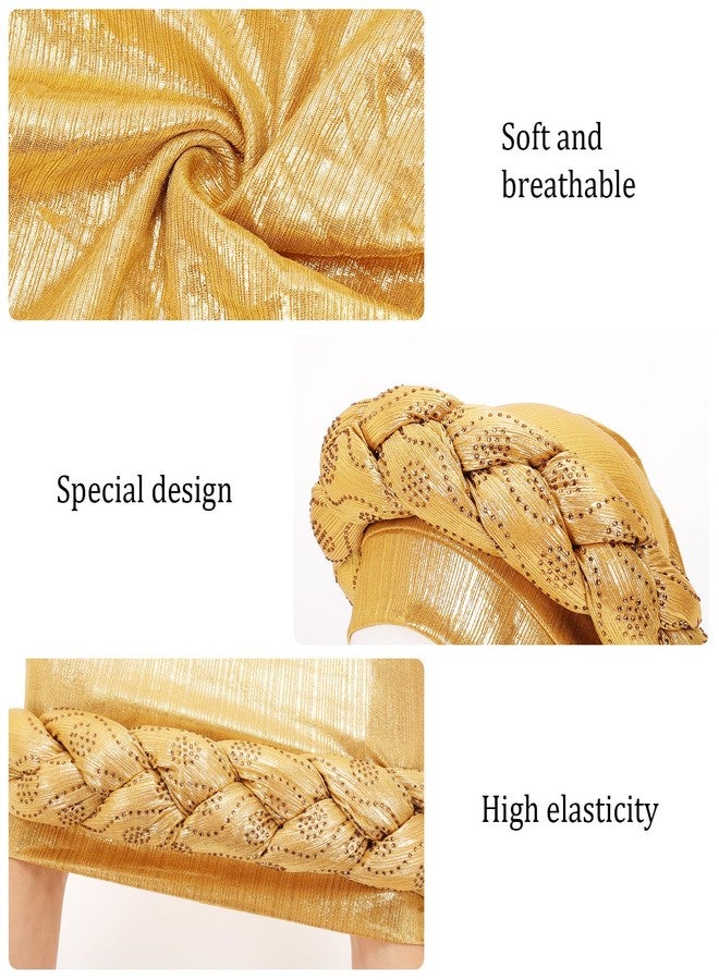 XEPST African Turban Head Wrap Braid Beanie Cap Headwear Gold Twisted Head Turbans Headwarps for Women - Image 3